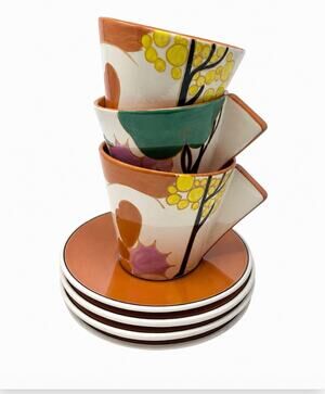 Metropolitan Museum of Art Clarice Cliff Autumn Teacup & Saucer Set 3 MMA 1993